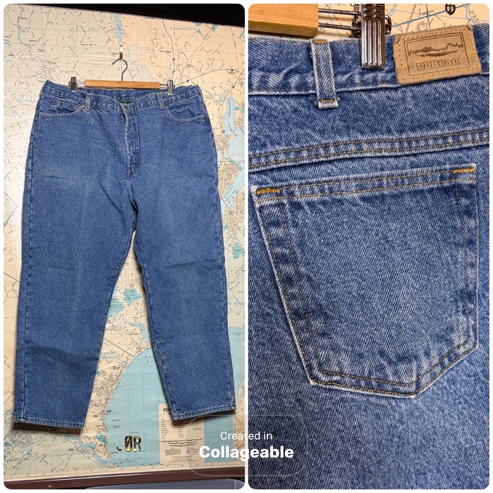 L.L. Bean Vintage Fleece Lined Jeans, Blue & Green , Men’s